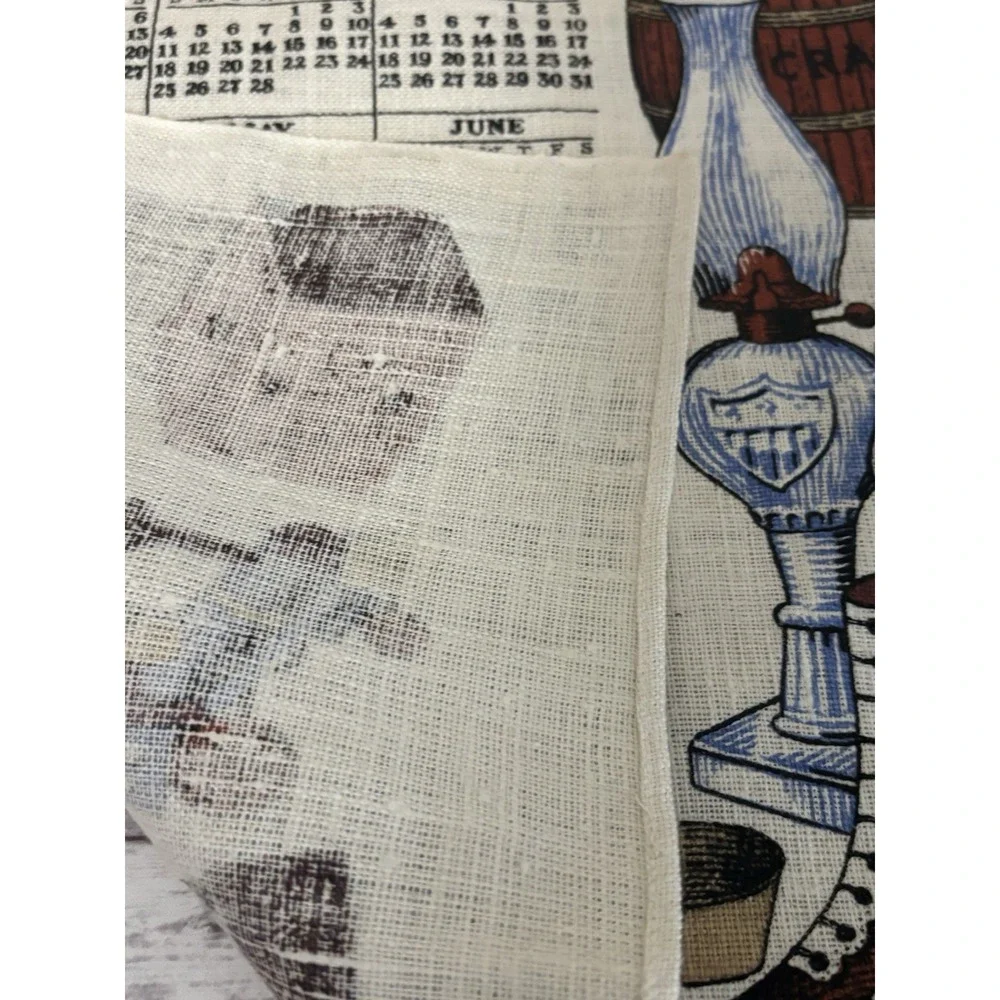 1979 Vintage MCM Linen Calendar Tea Towel Wall Hanging Country Horses Folk Art